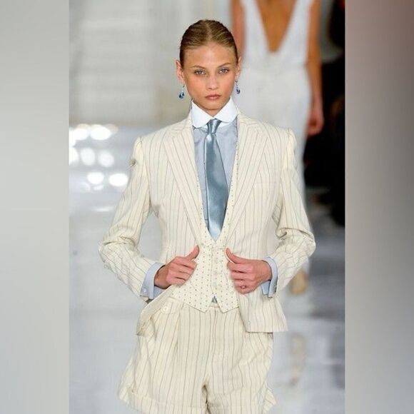 Ralph Lauren~ Collection Spring 12 Cream Pinstripe Wool Blend Crepe Casey Blazer - Picture 9 of 16
